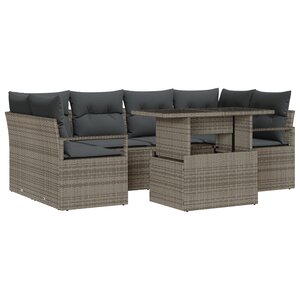 Set de Canapés de Jardin vidaXL 7 Pièces avec Coussins Gris Poly Rattan