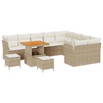 Ensemble de Canapés de Jardin 12 Pièces avec Coussins Beige Rattan Poly Acacia