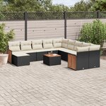 vidaXL Salon de jardin 12 Pièces avec coussins noir résine tressée