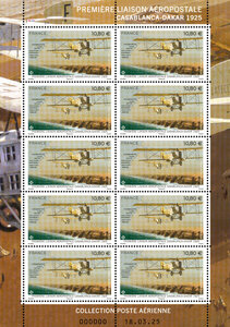 Minifeuille 10 timbres - Première liaison aéropostale Casablanca-Dakar 1925 - Lettre Internationale