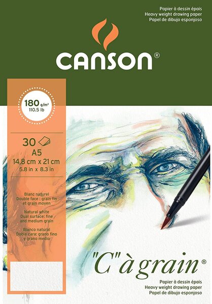 Bloc 30 Feuilles Papier Dessin 'C' à grain A5 180 g Blanc Naturel CANSON