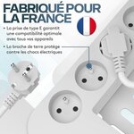 ACROPAQ Boite Cache Cable 8-en-1 - Range Cable avec Multiprise - 5 Prises  3 USB A  Câble 2M - Boîtier de Rangement Prise Electrique