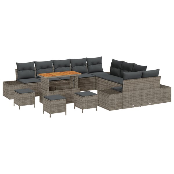 Canapé de jardin vidaXL 14 pièces avec coussins gris poly rotin