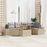 vidaXL Ensemble de Canapé de Jardin 6 Pièces avec Coussins Beige Poly Rattan
