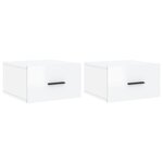 vidaXL Tables de chevet murales 2 Pièces blanc brillant 35x35x20 cm