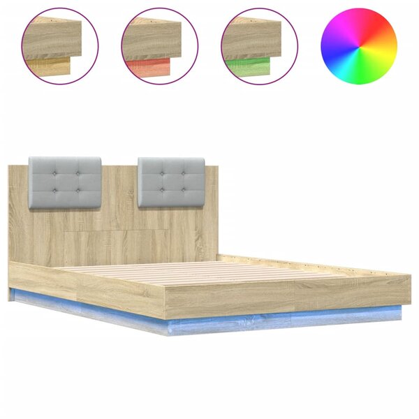 vidaXL Cadre de lit tête de lit et lumières LED chêne sonoma 120x190cm