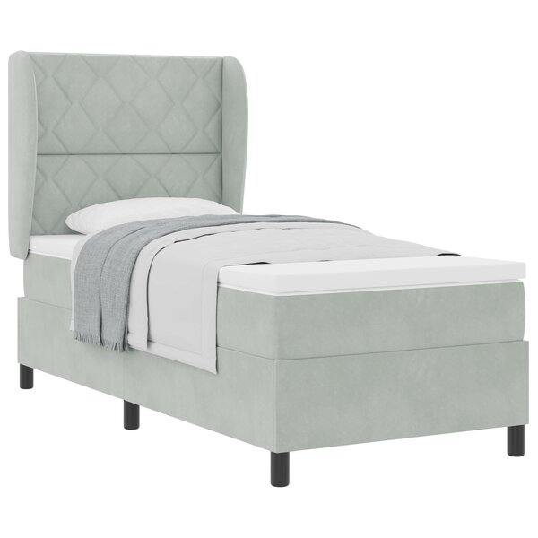 Lit box spring vidaXL avec matelas gris clair 100x200 cm en velours