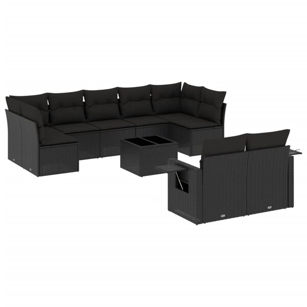 vidaXL Salon de jardin 10 Pièces avec coussins noir résine tressée