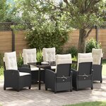 vidaXL Ensemble de salle à manger de jardin de 7 pièces avec coussins Noir Poly Rattan