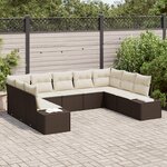 vidaXL Ensemble de Canapé de Jardin de 9 pièces avec Coussins en Poly Rotin Marron