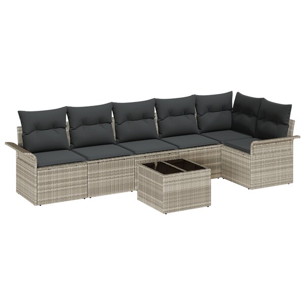 vidaXL Ensemble de Canapé de Jardin 7 Pièces avec Coussins Gris en Rattan Poly