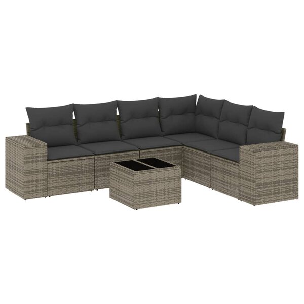 vidaXL Salon de jardin avec coussins 7 Pièces gris résine tressée