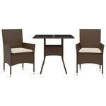 vidaXL Ensemble à manger de jardin et coussins 3Pièces marron rotin verre