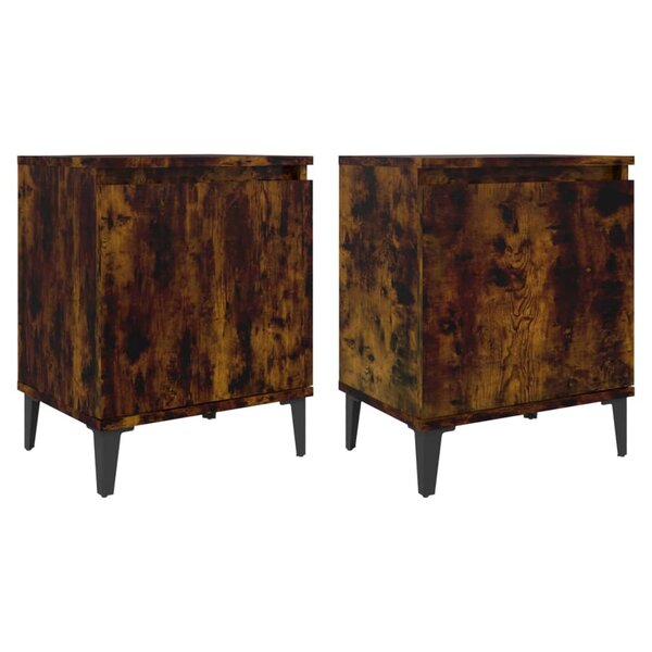 vidaXL Tables de chevet avec pieds en métal chêne fumé 40x30x50 cm