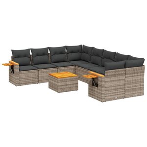 vidaXL Salon de jardin 9 Pièces avec coussins gris résine tressée