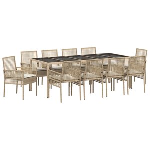 vidaXL Ensemble de repas de jardin 11 pièces avec coussins Beige Poly Rattan
