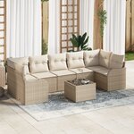 Set de canapé de jardin 8 pièces vidaXL avec coussins beige en polyrotin