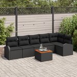 vidaXL Ensemble de Canapés de Jardin 7 pièces coussins noirs poly rattan acacia