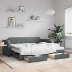 vidaXL Lit de jour avec gigogne et tiroirs gris foncé 100x200 cm tissu