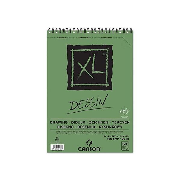 Bloc de 50 feuilles Croquis et Dessin XL Spirale A4 160g Blanc CANSON