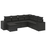vidaXL Salon de jardin 7 Pièces avec coussins noir résine tressée