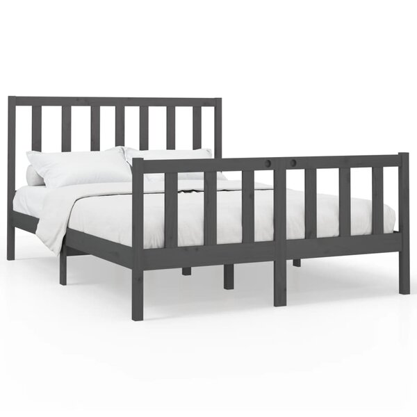 vidaXL Cadre de lit Gris Bois de pin massif 150x200 cm Très grand