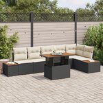 Canapé de jardin 7 pièces avec coussins Noir Poly Rotin