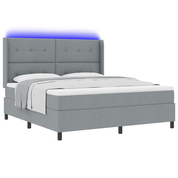vidaXL Lit à sommier à ressorts avec matelas et LED gris clair 180x200 cm tissu