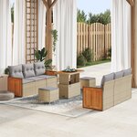 Ensemble de Canapé de Jardin vidaXL de 9 Pièces avec Coussins en Rattan Polybeige et Acacia