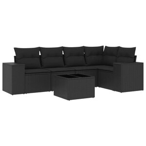 vidaXL Salon de jardin 6 Pièces avec coussins noir résine tressée