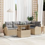 vidaXL Ensemble de Canapé de Jardin 6 Pièces avec Coussins Beige en Rattan Poly