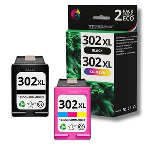 123CONSOMMABLES - 302XL - Pack 2 cartouches compatibles HP 302 XL - noir et couleurs