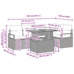 Ensemble de canapé de jardin 6 pièces avec coussins Beige Poly Rotin Acacia