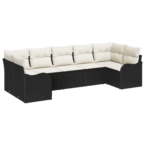Ensemble de canapé jardin 7 pièces avec coussins en polyester noir poly rotin