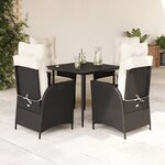 vidaXL Ensemble à manger de jardin coussins 5Pièces Noir Résine tressée