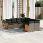 vidaXL Salon de jardin 8 Pièces avec coussins gris résine tressée
