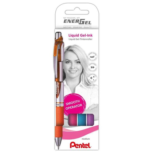 kit de 4 Stylo roller à encre gel EnerGel XmRT PENTEL