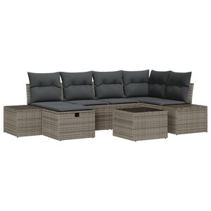 vidaXL Set de canapé de jardin 7 pièces avec coussins gris en poly rotin