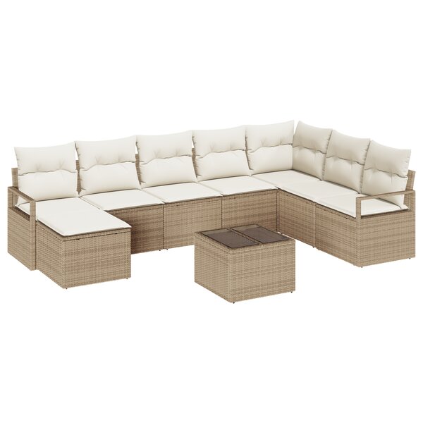Ensemble de Canapés de Jardin vidaXL 9 pièces avec Coussins Rattan Poly Beige