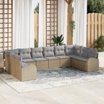 vidaXL Ensemble de canapés de jardin 10 pièces avec coussins beige rattan