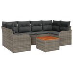 Ensemble de canapé de jardin 7 pièces avec coussins gris poly rotin acacia