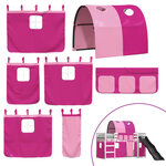vidaXL Lit superposé avec toboggan et rideaux rose 90x200 cm