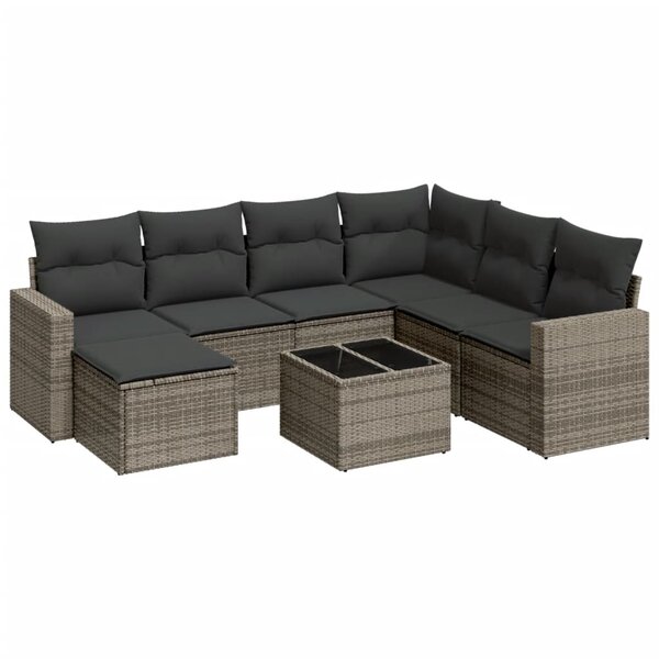vidaXL Salon de jardin 8 Pièces avec coussins gris résine tressée
