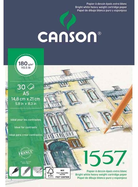 Bloc papier dessin '1557', A5, 180 g/m2, 30 feuilles CANSON