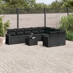 vidaXL Salon de jardin 10 Pièces avec coussins noir résine tressée