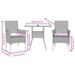 vidaXL Ensemble à manger de jardin et coussins 3 Pièces noir rotin acacia