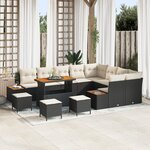 Ensemble de Canapés de Jardin de 13 Pièces avec Coussins Noir en Rattan Acacia