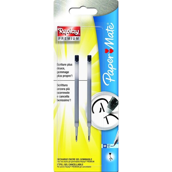 Blister Lot de 2 Mines de rechange pour roller Replay Premium 0 7 mm Noir Paper Mate
