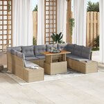 vidaXL Ensemble de Canapé de Jardin de 10 Pièces avec Coussins Beige en Poly Rattan