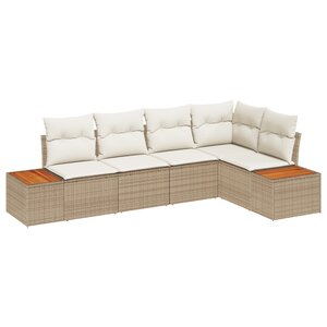 vidaXL Ensemble de canapé de jardin 5 pièces avec coussins en rotin poly et acacia